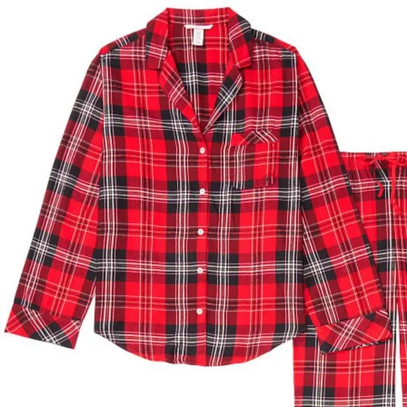 NWT VS M Cotton Flannel PJ Set Red Black Plaid - Picture 13 of 16
